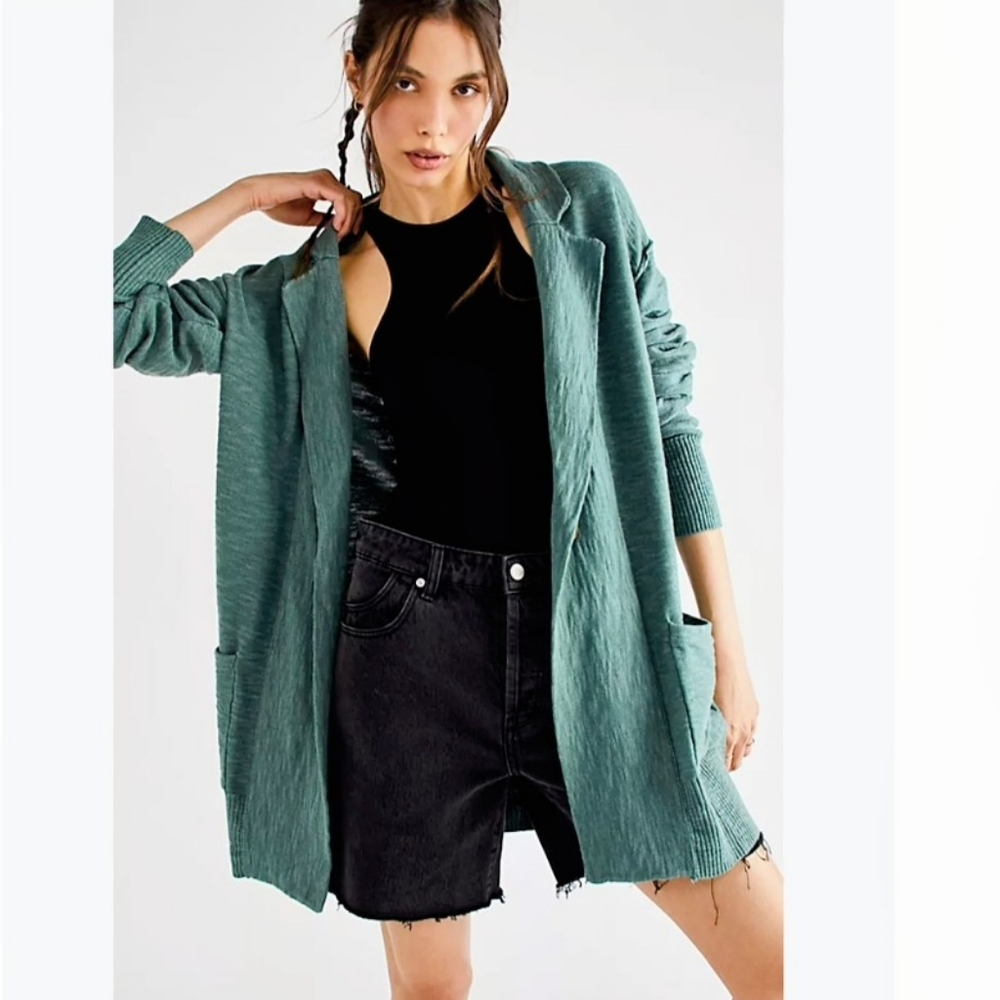 Free People‎ Canyon Blazer Dried Pine Green Cotton Unstructured